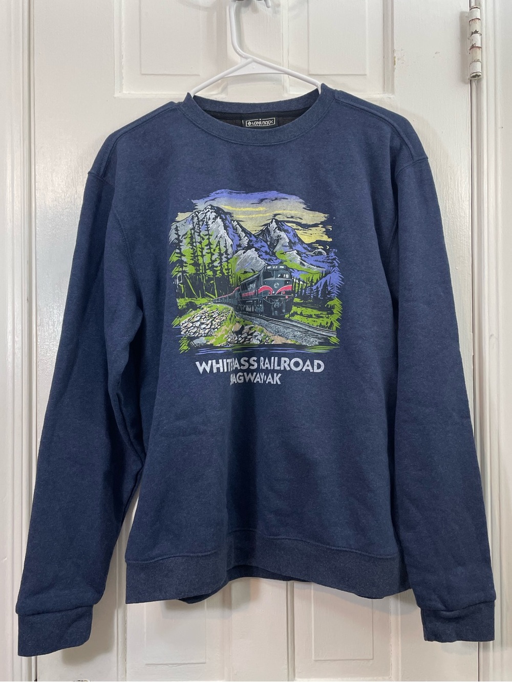 Whitass Railroad Graphic Navy Crewneck Sweatshirt